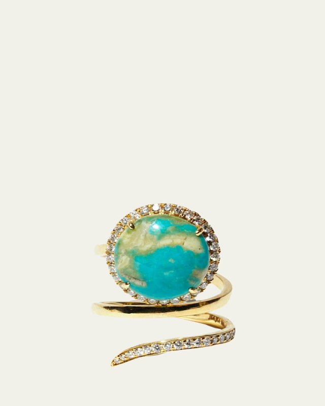 Nevada Mona Lisa Turquoise Diamond Halo Spiral Ring
